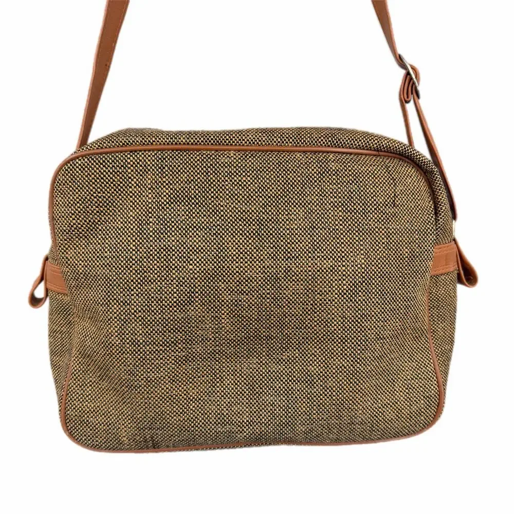 Vtg 70s Samsonite Tweed Woven Brown Carry On Travel Luggage Shoulder Strap Bag